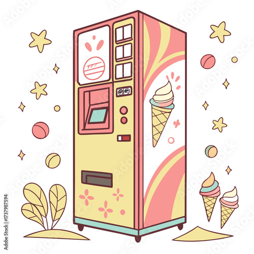 Cute ice cream vending machine with cones and stars