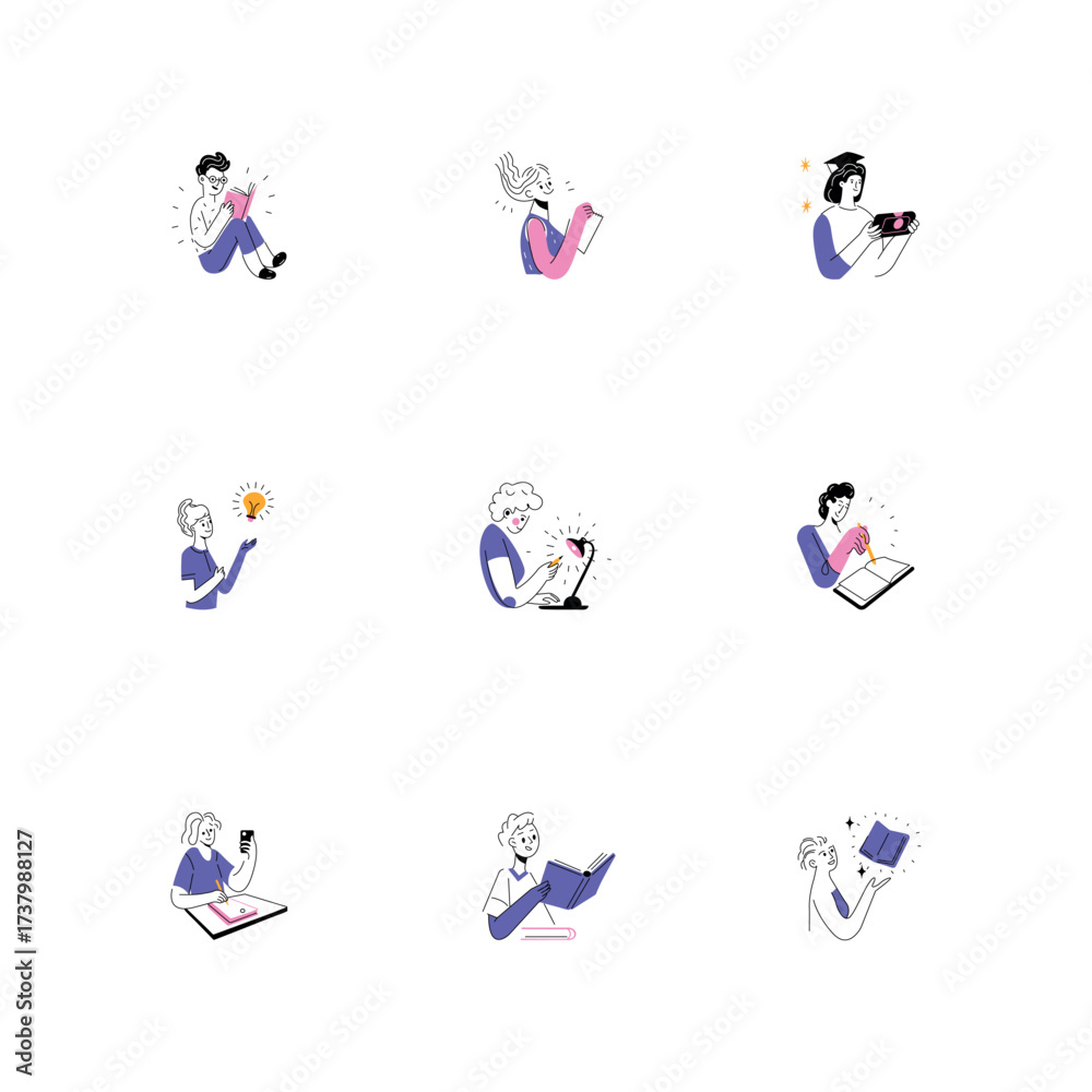 Fototapeta premium Collection of Hand Drawn Style Academic Students Illustrations