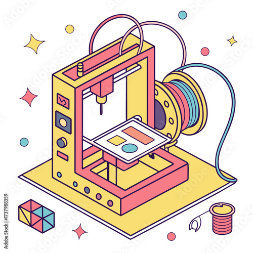 Isometric 3d printer with colorful filament spool technology