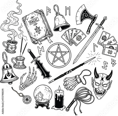 Esoteric Occult Symbols and Tools Arrangement