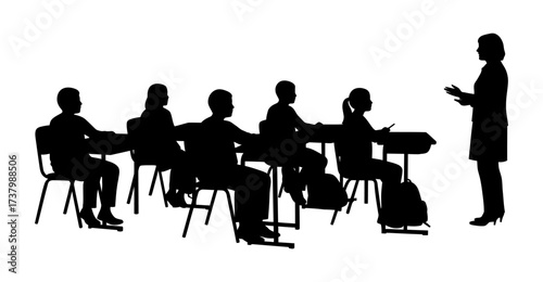 Students and Teachers in the Classroom Silhouette Vector Illustration