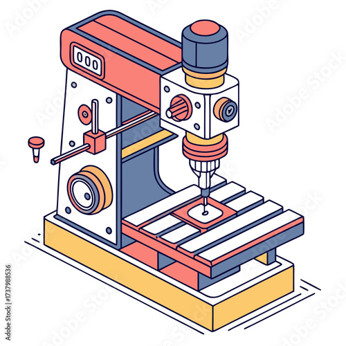 Isometric colorful milling machine cnc machine industrial equipment