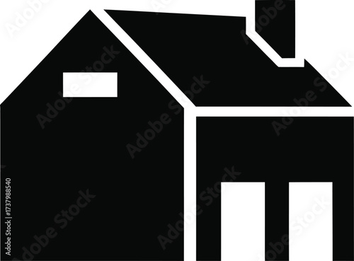 Simple black silhouette of a house with a chimney