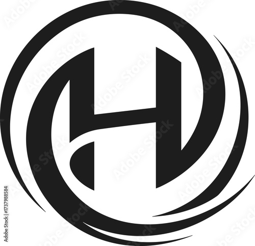 Creative H letter logo design, abstract circle emblem vector, modern business identity symbol, branding icon illustration, minimalist black monogram mark style