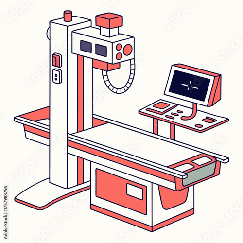 Isometric medical x ray machine with monitor and controls