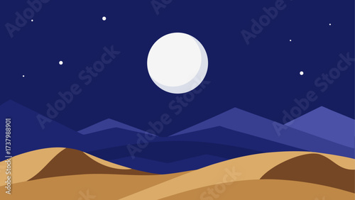 Desert landscape with moon and stars view