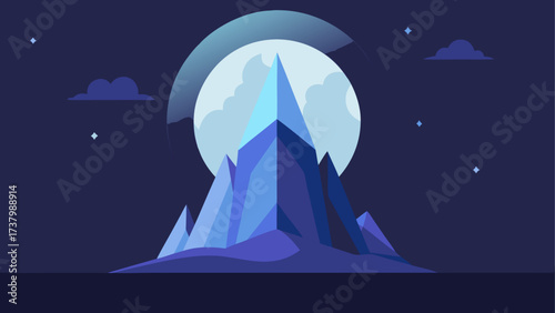 Mountain peak under the moonlight at night