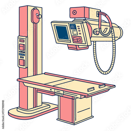 Medical x ray machine with examination table and monitor