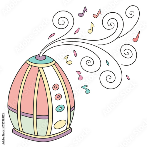 Pastel colored air purifier with musical notes and swirls