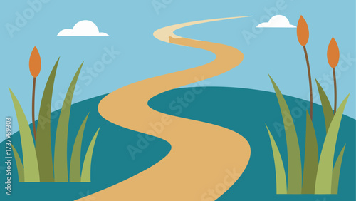 Landscape with winding path and vegetation