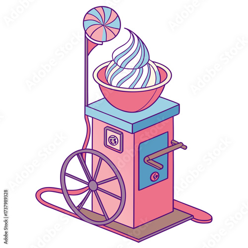 Pink and blue striped cotton candy machine with lollipop