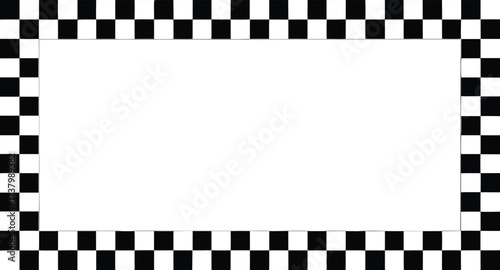 Black and white checkerboard frame isolated. Checkered pattern. Banner seamless chessboard, checkerboard texture. Wide checker background. Square checker texture
