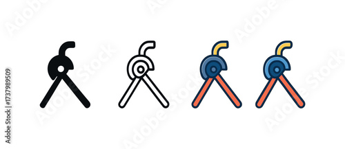 Vector icon pipe bender four styles black solid glyph outline minimal flat multicolor filled cartoon flat shaded.