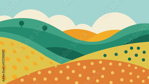 Rolling hills and fields in simple style