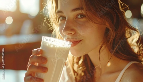 A girl drinks a milkshake
