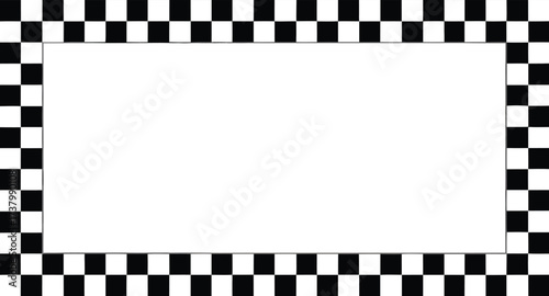 Black and white checkerboard frame isolated. Checkered pattern. Banner seamless chessboard, checkerboard texture. Wide checker background. Square checker texture
