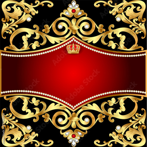 illustration of a royal golden crown with precious stones and a pattern