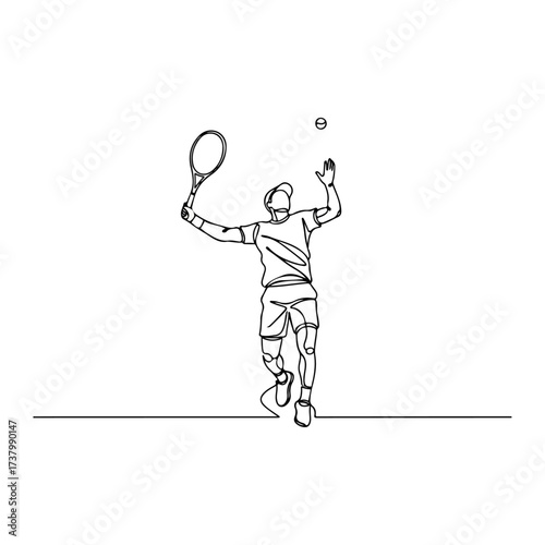 Tennis Player Serving - A Minimalist Line Art Illustration.