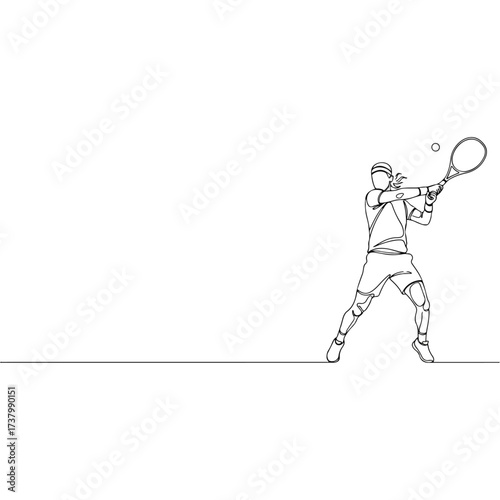 Tennis Player in Action - Continuous Line Drawing.