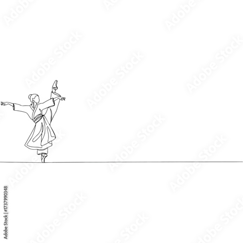 Elegant Dancer in Motion - A Single Line Art Illustration.