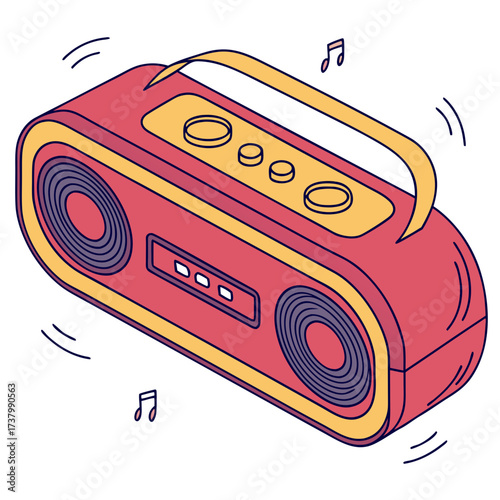 Red and yellow portable speaker with music notes bluetooth speaker