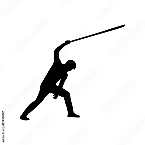 Silhouette of a Spear Thrower in Action.