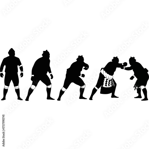 Silhouette of Sumo Wrestlers in Action - A Display of Strength and Tradition.