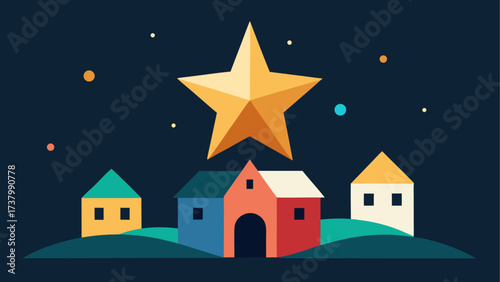 Houses under a star in the night scene art