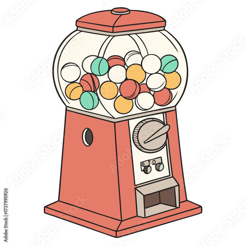 Red gumball machine with colorful gumballs candy sweet 1