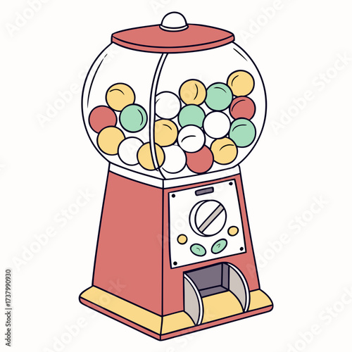 Red gumball machine with colorful gumballs candy sweet