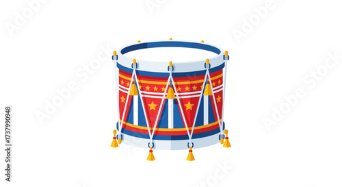 Ornate military drum with red, white, and blue patriotic design for festive celebrations