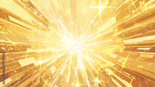 黄金の光が爆発する、パワフルで縁起の良いイラスト背景