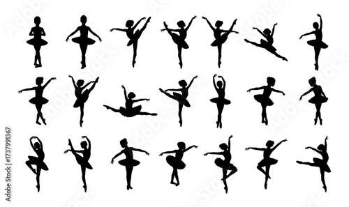 Children Ballerina Set Silhouette Vector Illustration