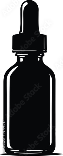 Dropper Bottle Silhouette Vector Featuring Cylindrical Body and Rubber Bulb Cap for Liquid Dispensing in Line Art Style