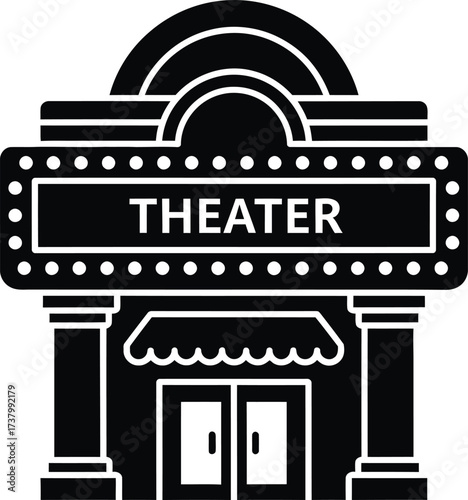 Classic theater building with marquee and entrance