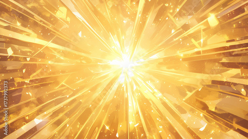 黄金の光が爆発する、パワフルで縁起の良いイラスト背景