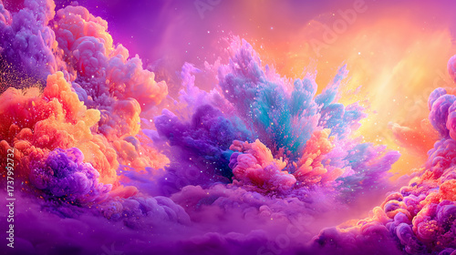 An abstract colorful background in shades of purple, yellow, blue, and pink, blending together to create a vibrant and dynamic visual effect.