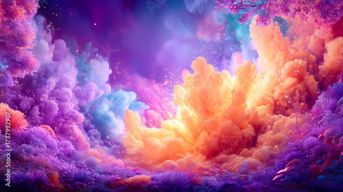 An abstract colorful background in shades of purple, yellow, blue, and pink, blending together to create a vibrant and dynamic visual effect.