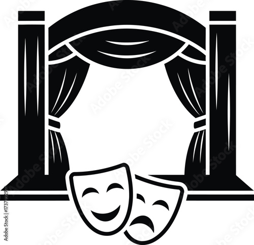 Theater masks and stage curtains icon
