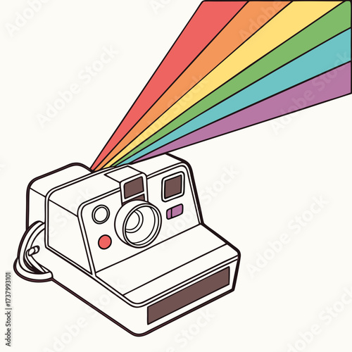 Vintage camera emitting rainbow light beams instant camera