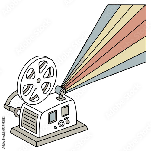 Vintage film projector emitting colorful light beams