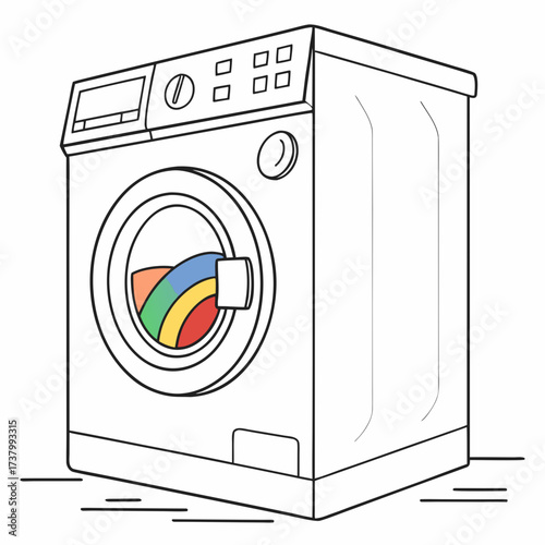 Washing machine with colorful laundry inside clothes
