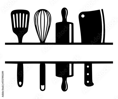 Kitchen Utensils Split Monogram Vector, Cooking, Baking, Chef, Kitchenware, Culinary