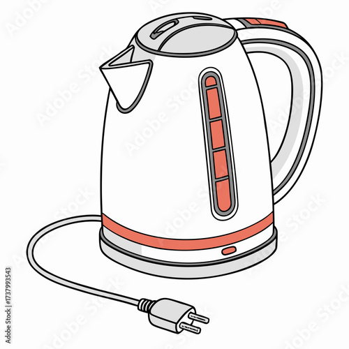 White electric kettle with coral accents and L E D light