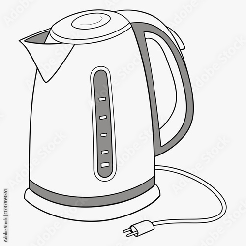 White electric kettle with gray accents and L E D indicator