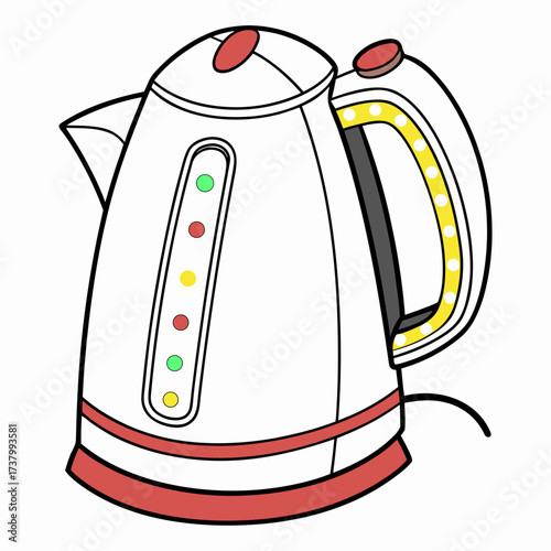 White electric kettle with red and yellow L E D lights