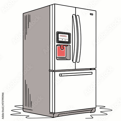 White refrigerator with electronic display and water dispenser