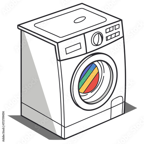 White washing machine with colorful drum interior appliance