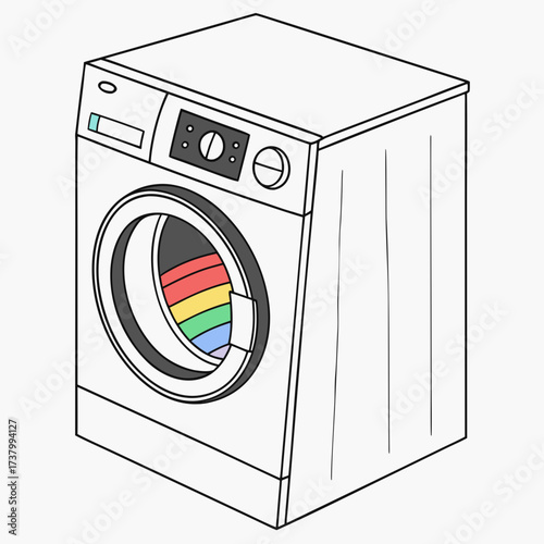 White washing machine with colorful interior drum appliance