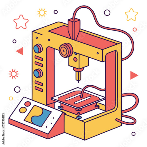 Yellow and coral 3d printer with control panel technology